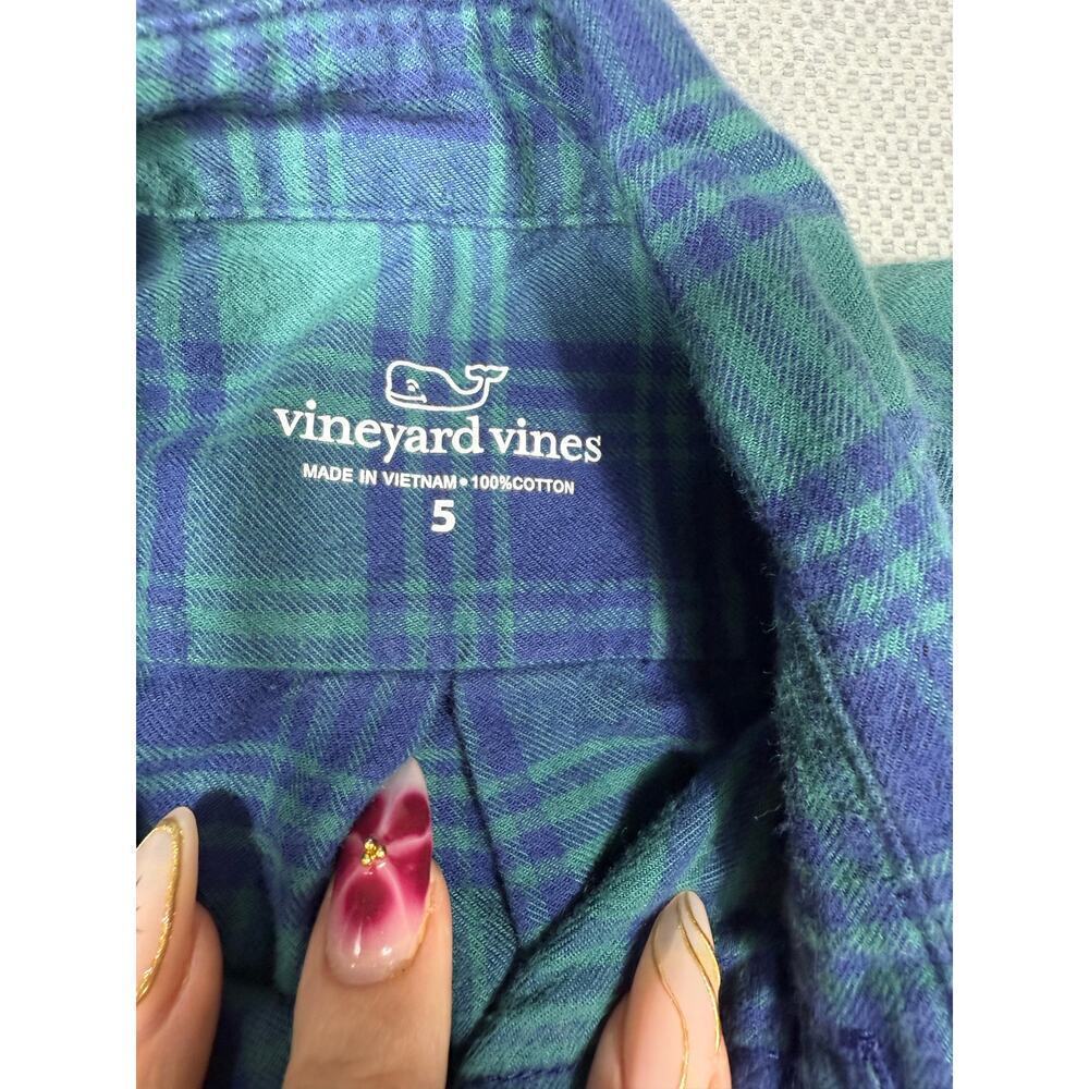 Vineyard Vines Boys Blue Green Plaid Flannel Button-Down Shirt Size 5 - Picture 3 of 4